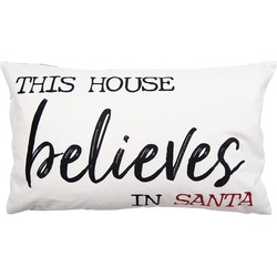 Clayre & Eef Kussenhoes  30x50 cm Wit Zwart Polyester Rechthoek This house believes in Santa Sierkussenhoes