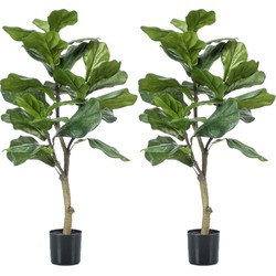 Set van 2x stuks groene kunstplanten ficus Lyrata 90 cm - Kunstplanten
