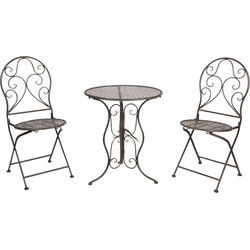 Clayre & Eef Bistroset Bistrotafel Bistrostoel 3-delig  Ø 60x70 Bruin Ijzer Balkonset