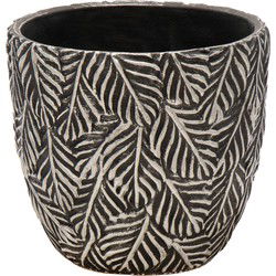 Mega Collections Plantenpot - keramiek - antraciet grijs/zilver - D14 cm - Plantenpotten