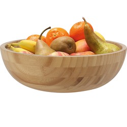 Excellent Houseware Fruitschaal - bamboe hout - D26 x H8 cm - fruitmand - Fruitschalen