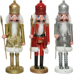 3x stuks kerstbeeldje kunststof notenkraker poppetje/soldaat rood/zilver/goud 28 cm kerstbeeldjes - Kerstbeeldjes