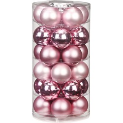 Christmas Goods Kerstballen set - 30x stuks - glas - roze - 6 cm - glans/mat - kerstversiering - Kerstbal