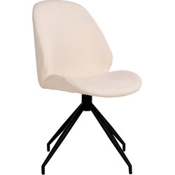 Monte Carlo Dining Chair - Eetkamerstoel in bouclé met draaibaar onderstel, wit met zwarte poten, HN1232 - Set van 2