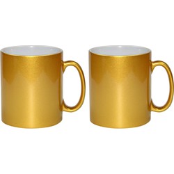 Koffiemok / thee beker - 2x stuks - 330 ml - Goud - keramiek - Bekers