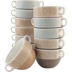 OTIX Soepkommen met Oor - Set van 12 Stuks - Soeptassen - 500 ml - Diverse kleuren - Keramiek - HOME