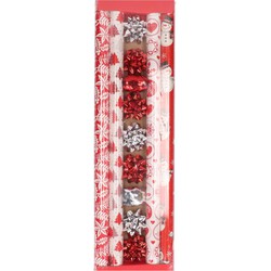 Kerst inpakpapier/cadeaupapier set rood/wit 13-delig - Cadeaupapier