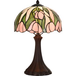 LumiLamp Tiffany Tafellamp  Ø 25x40 cm Roze Glas Tiffany Bureaulamp