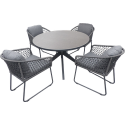 Set van Calma dining tafel dia. 120 cm aluminium black/slate en 4 Bara stoelen