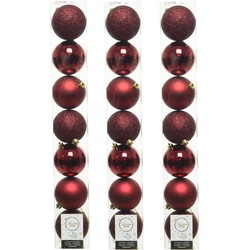 28x stuks kunststof kerstballen donkerrood (oxblood) 8 cm glans/mat/glitter - Kerstbal