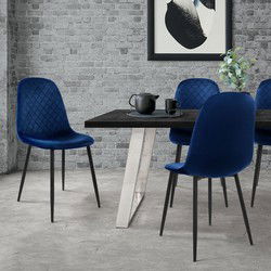 Eetkamerstoel set van 4 met rugleuning Donkerblauw Keukenstoel met microvezel fluwelen hoes ML design