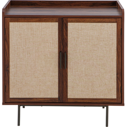 Dressoir met 2 deuren in notenhoutdecor met stoffen fronten L80 cm - JETSON