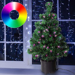 Kunstkerstboom van glasvezel - 65 x 35 cm - groen - met verlichting