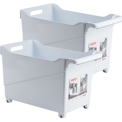 Set van 2x stuks kunststof trolleys wit op wieltjes L45 x B24 x H27 cm - Opberg trolley