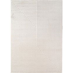 Buitenkleed NOVA  – Indoor & Outdoor Vloerkleed– Japandi & Scandinavisch Design – Effen - 3D-Look - Weerbestendig & UV-proof - Creme- 280x370 CM