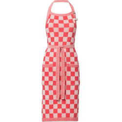 Knit Factory Gebreide Keukenschort Dames & Heren - Kookschort - Barbecue schort Block - Ecru/Rood - One Size - Met steekzakken