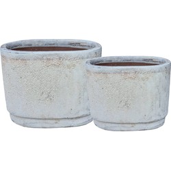 PTMD Javier Grey Ceramic Pot Oval Set Of 2
