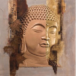 Fine Asianliving Schilderij Boeddha Gezicht Goud Metal Foil 3D
