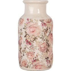 Clayre & Eef Vaas Ø 14x26 cm Beige Keramiek Bloemen