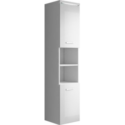 Badplaats Badkamerkast Paso 35 x 35 x 160 cm - Wit Hoogglans - Hangende Kolomkast met 2 Deuren