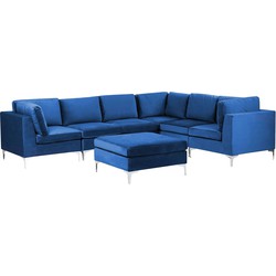 EVJA - Hoekbank met ottomaan - Marineblauw - Linkerzijde - Fluweel