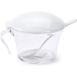 Suikerpotje - met lepeltje - kunststof - 320 ml - transparant - 15 cm - Suikerstrooiers