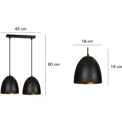 Varkaus zwart en goud dubbele koepel 2x E27 hanglamp
