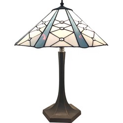 LumiLamp Tiffany Tafellamp  Ø 42x54 cm  Wit Grijs Glas Zink Tiffany Bureaulamp