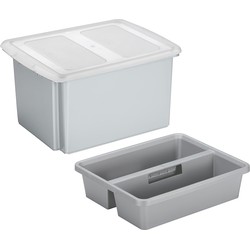 Sunware opslagbox kunststof 32 liter lichtgrijs 45 x 36 x 24 cm met deksel en organiser tray - Opbergbox