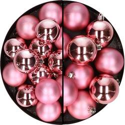 28x stuks kunststof kerstballen bubblegum roze 4 en 6 cm - Kerstbal