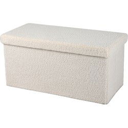 Urban Living Hocker bankje - poef XXL - opbergbox - creme wit - noppen wol look - 76 x 38 x 38 cm - Poefs