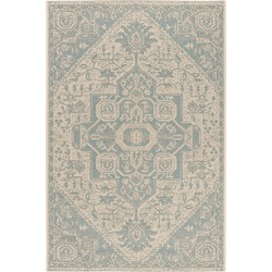 Safavieh Medallion Indoor/Outdoor Geweven Vloerkleed, Beachhouse Collectie, BHS138, in Aqua & Cream, 152 X 213 cm