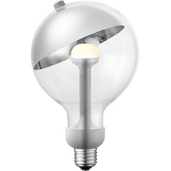 Design LED Lichtbron Move Me - Zilver - G120 Sphere LED lamp - 12/12/18.6cm - Met verstelbare diffuser via magneet - geschikt voor E27 fitting - Dimbaar - 5W 400lm 2700K - warm wit licht