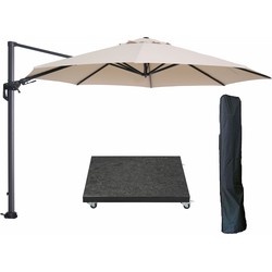 Garden Impressions Hawaii zweefparasol Ø350 cm carbon black / ecru met 90kg royal antraciet parasolvoet en parasolhoes