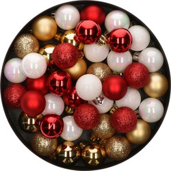 42x Stuks kunststof kerstballen mix wit/goud/rood 3 cm - Kerstbal