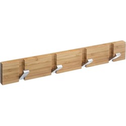 Kapstok rek voor wand/muur - lichtbruin - 4x inklapbare ophanghaken - bamboe/metaal - B40 x H6 cm - Kapstokken