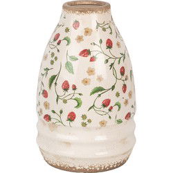 Clayre & Eef Vaas Ø 21x32 cm Beige Rood Keramiek Bloemen