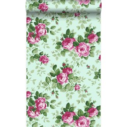 Origin Wallcoverings behang rozen celadon groen en roze - 53 cm x 10,05 m - 326139