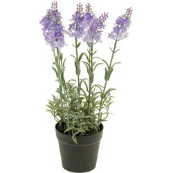 Lila paarse lavendel kunstplant in kunststof pot 28 cm - Kunstplanten