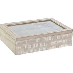 MDF houten theedoos/theekist naturel wash 6 vakken 24 x 16 x 7 cm - Theedozen