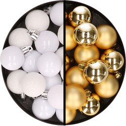 36x stuks kunststof kerstballen wit en goud 3 en 4 cm - Kerstbal