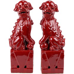 Fine Asianliving Chinese Foo Dogs Set/2 Porselein Rood Handgemaakt