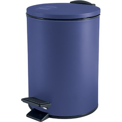 Spirella Pedaalemmer Cannes - blauw - 3 liter - metaal - L17 x H25 cm - soft-close - toilet/badkamer - Pedaalemmers