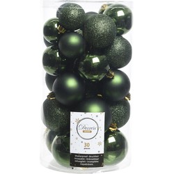 30x Kunststof kerstballen glanzend/mat/glitter donkergroen - Kerstbal