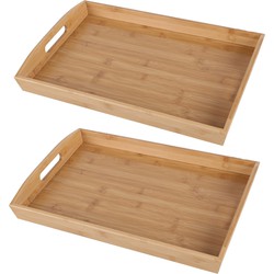 Bambou & Co Dienblad/serveerblad Breakfast - 2x - rechthoek - bamboe hout - 44 x 29 x 4 cm - handvaten - Dienbladen