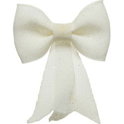 Decoris strik - wit met glitter pailletten - 14 cm - kerststrik - Kersthangers