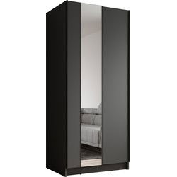 Meubella - Kledingkast Salta - Zwart - 80 cm - Met spiegel