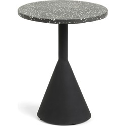 Kave Home - Delano zwart terrazzo bijzettafeltje met zwart stalen poten, Ø 40 cm