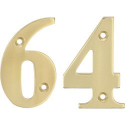 AMIG Huisnummer 64 - massief messing - 5cm - incl. bijpassende schroeven - gepolijst - goudkleur - Huisnummers
