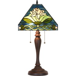 LumiLamp Tiffany Tafellamp  31x31x61 cm Groen Blauw Glas Kunststof Vierkant Bloemen Tiffany Bureaulamp